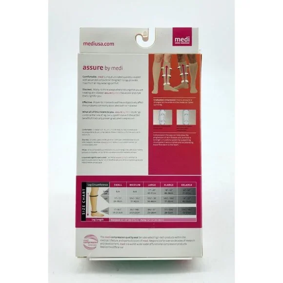 x3 Assure Medi Medical Compression Stockings Calf Closed Toe Beige 20-30 13701 S - Picture 5 of 14